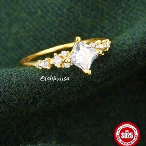😍NEW DIAMOND💎SQUARE 18K GOLD FLOWER PRINCESS RING, LDMCM074-6